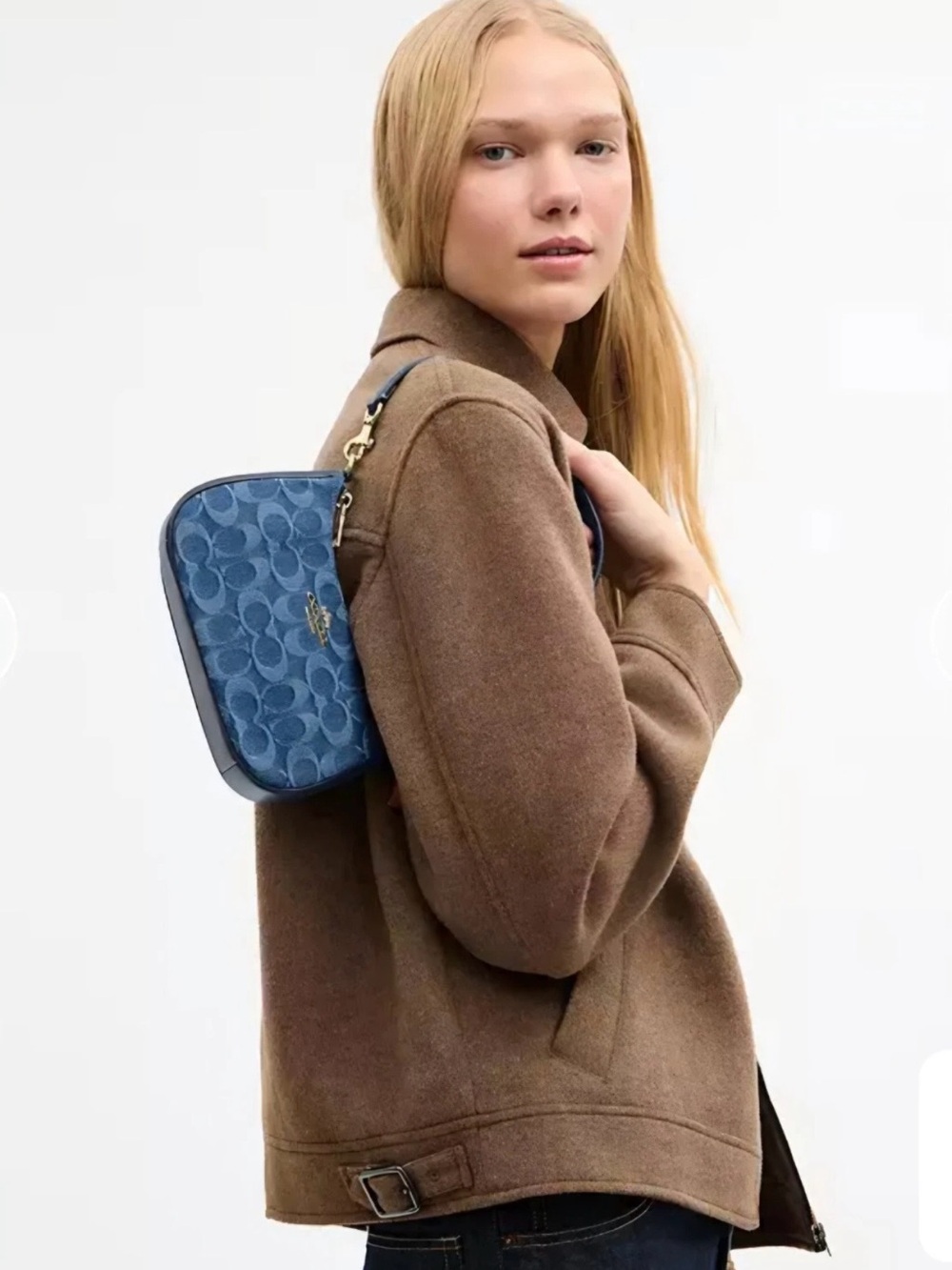 Coach Blue Signature Mini Shoulder Bag with Black Strap